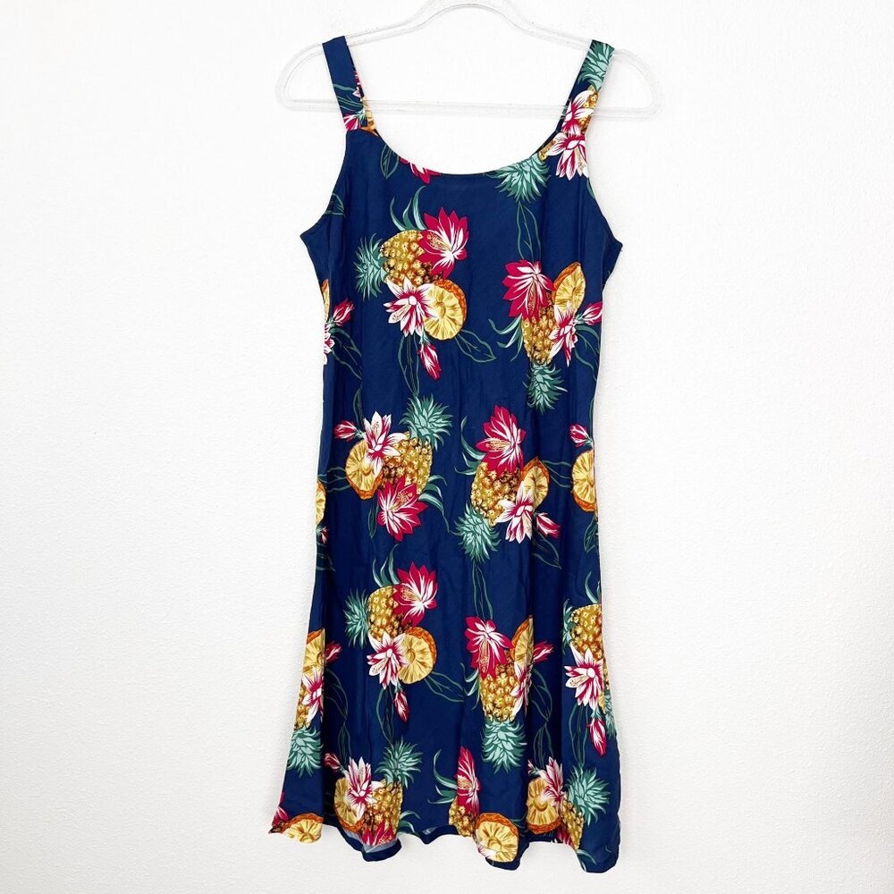 Hilo Hattie Hawaii Women Medium Navy Pineapple Tropical Tank Mini Sundress Dress